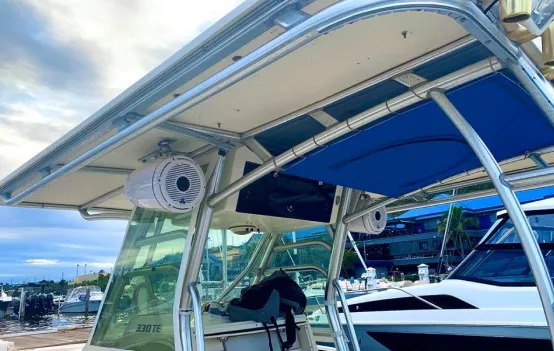 A partial image of a boat