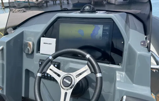 A modern helm of a boat